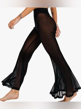 SOFSY Black Mesh Swim Pants Beach Pool Cover Up Rave Size M